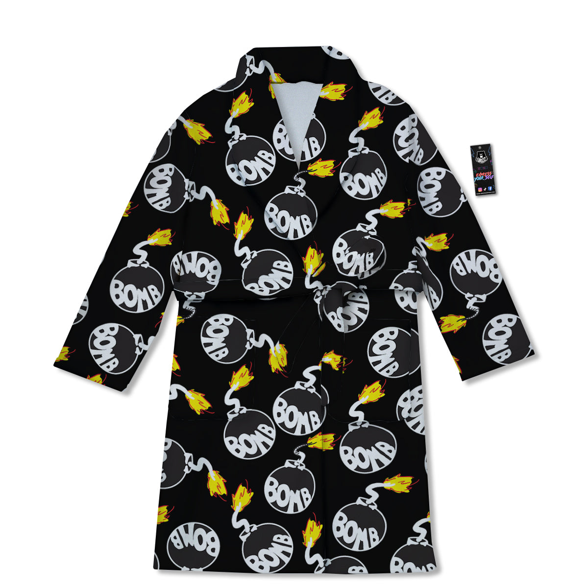 Bomb And Fire Print Pattern Bathrobe-grizzshop