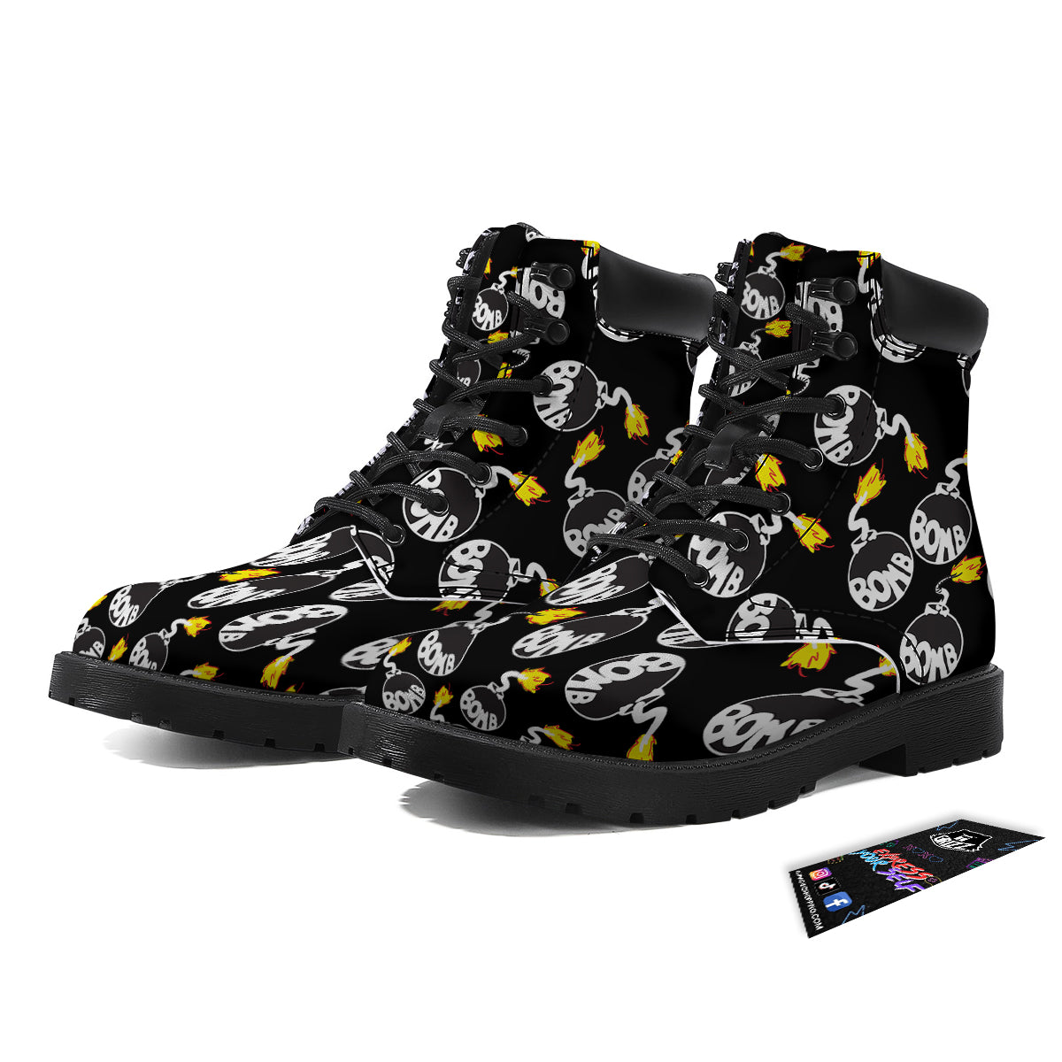 Bomb And Fire Print Pattern Boots-grizzshop
