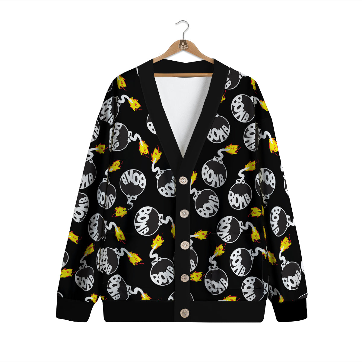 Bomb And Fire Print Pattern Cardigan-grizzshop