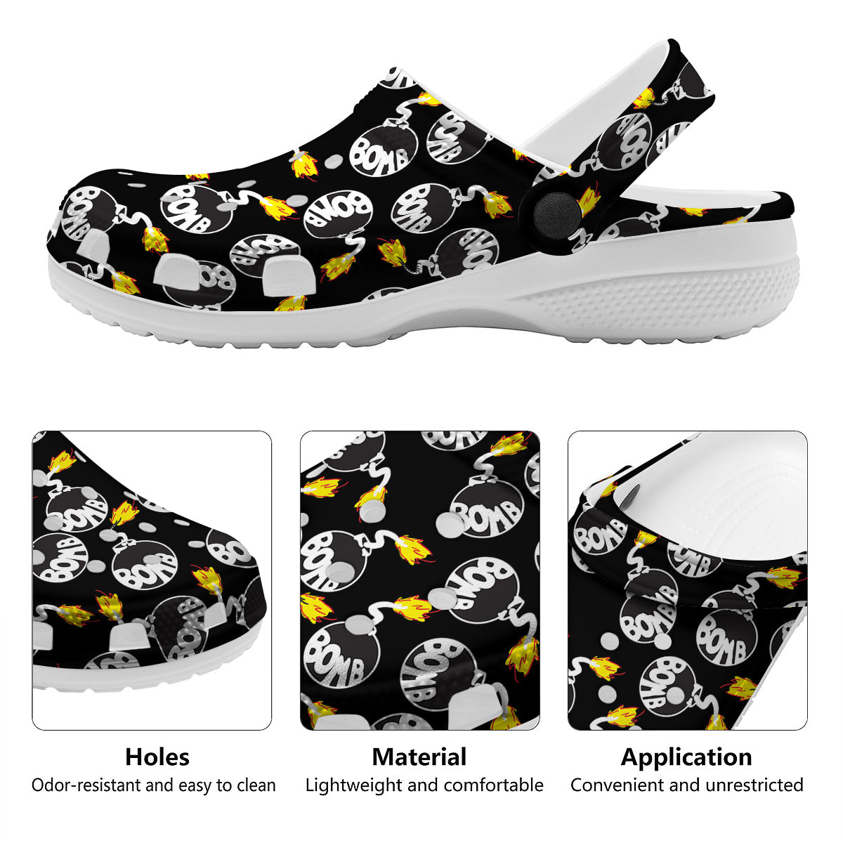 Bomb And Fire Print Pattern Clog-grizzshop