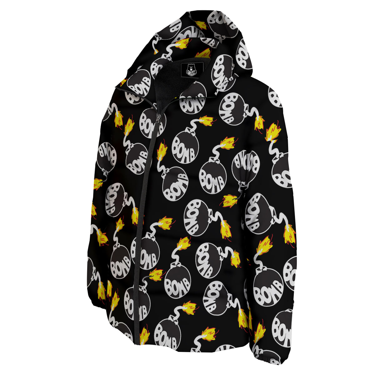 Bomb And Fire Print Pattern Down Jacket-grizzshop