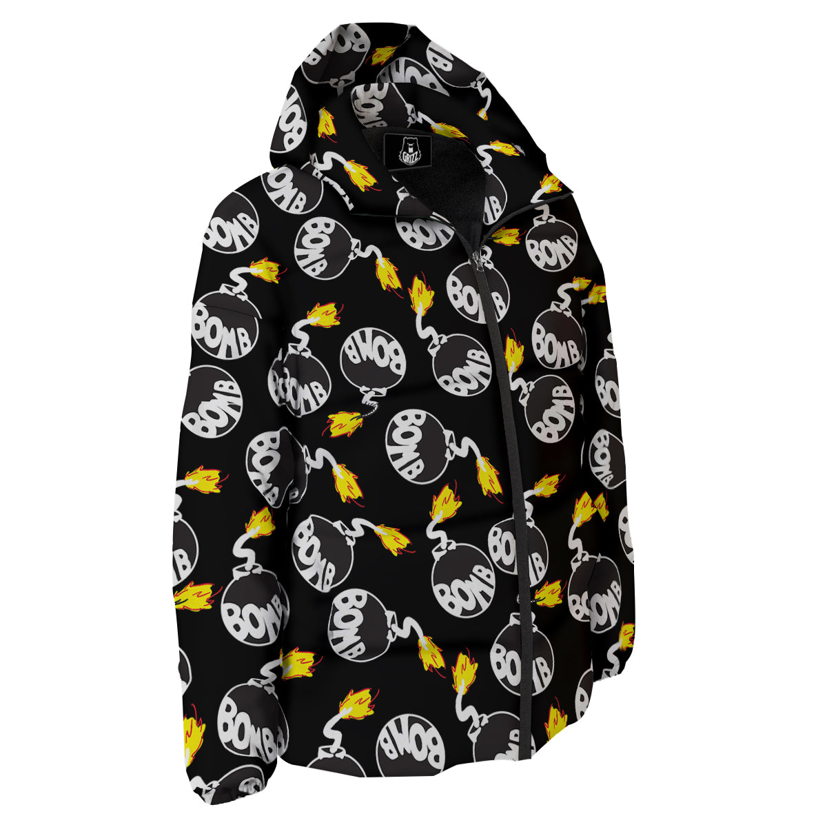 Bomb And Fire Print Pattern Down Jacket-grizzshop