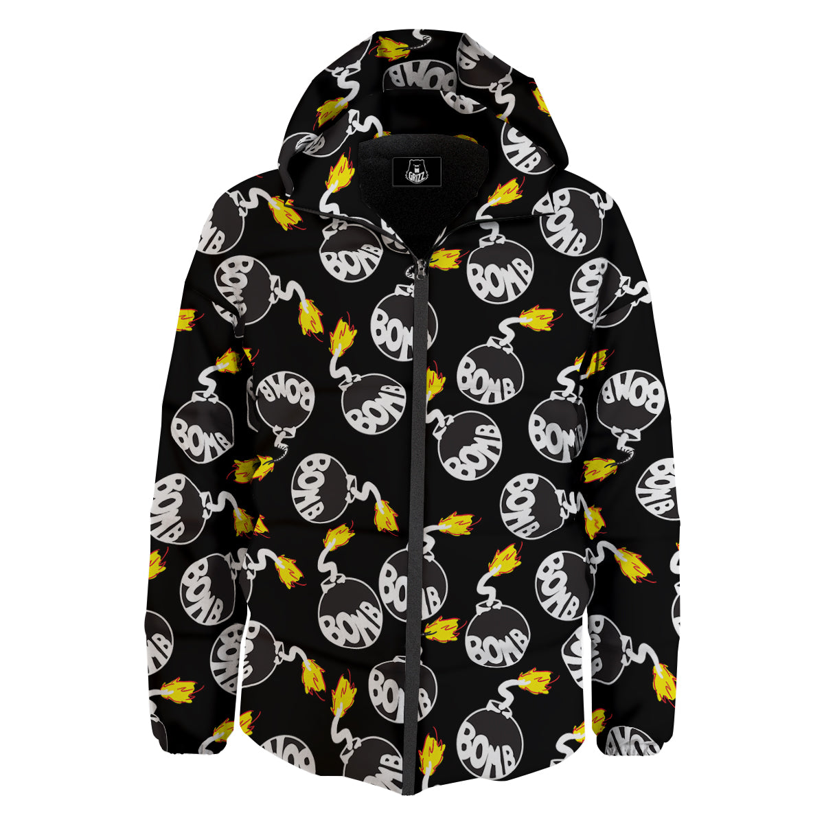 Bomb And Fire Print Pattern Down Jacket-grizzshop