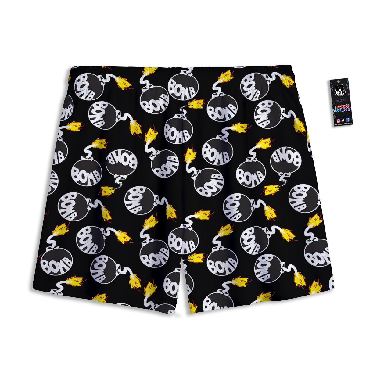Bomb And Fire Print Pattern Mesh Shorts-grizzshop
