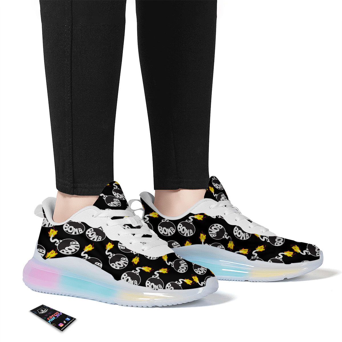 Bomb And Fire Print Pattern Running Sneakers-grizzshop