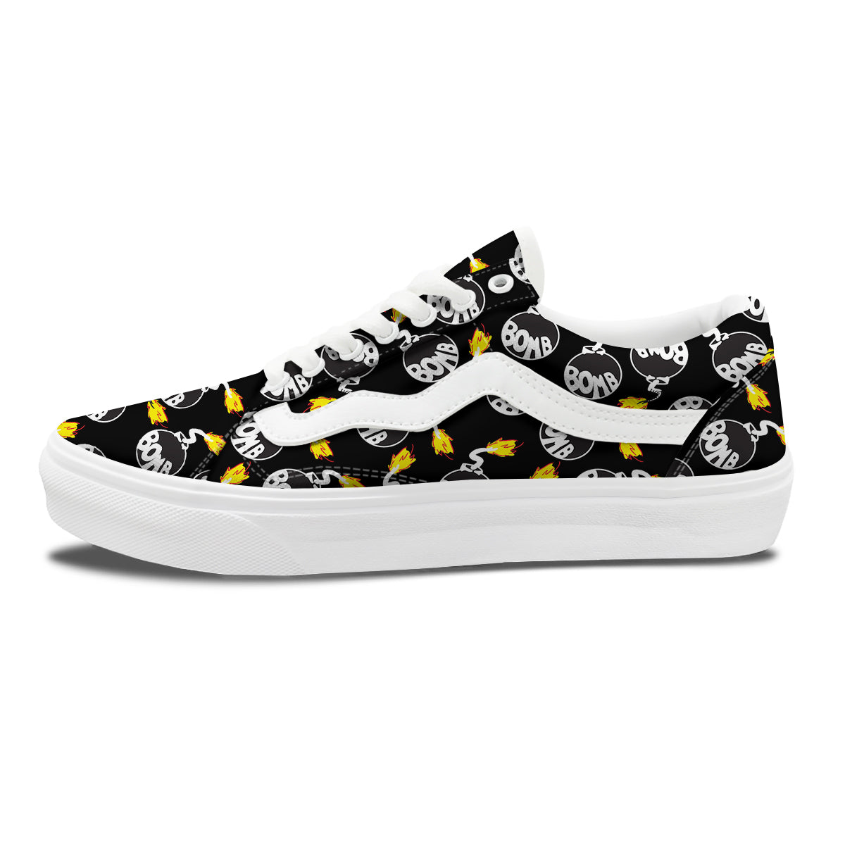 Bomb And Fire Print Pattern Skate Shoes-grizzshop