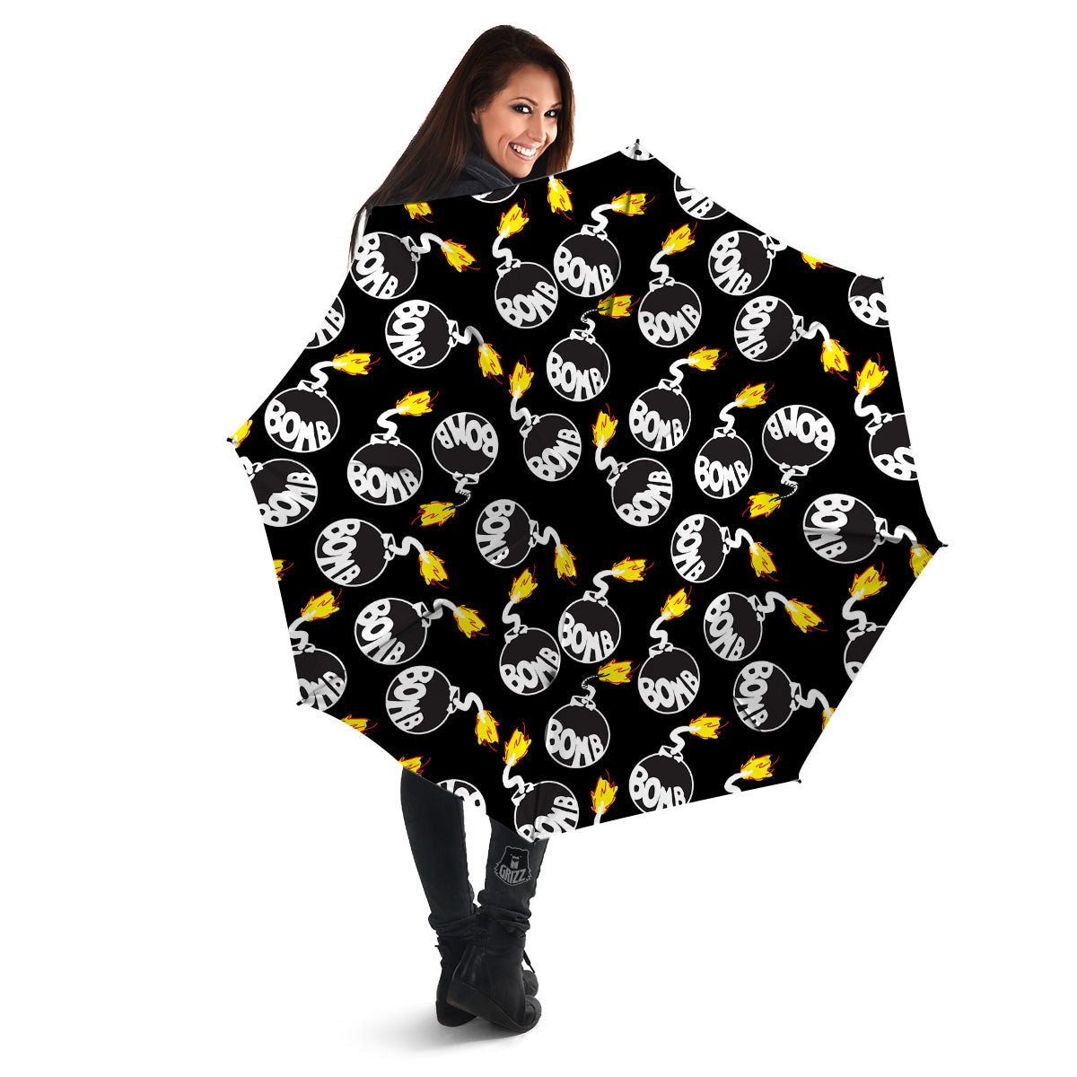 Bomb And Fire Print Pattern Umbrella-grizzshop