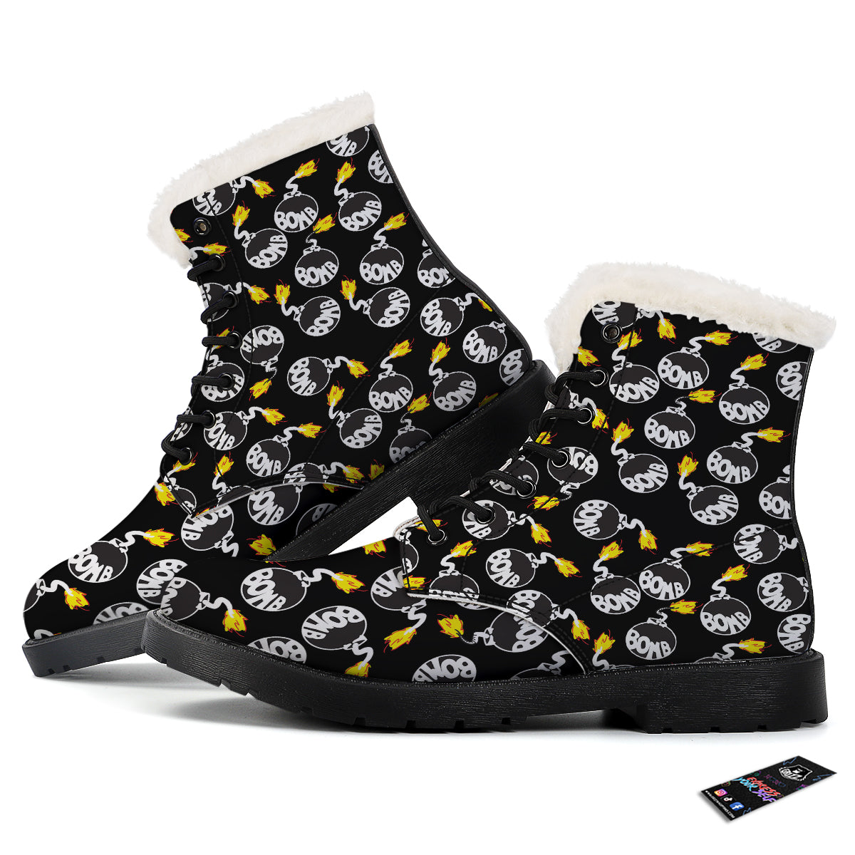 Bomb And Fire Print Pattern Winter Boots-grizzshop