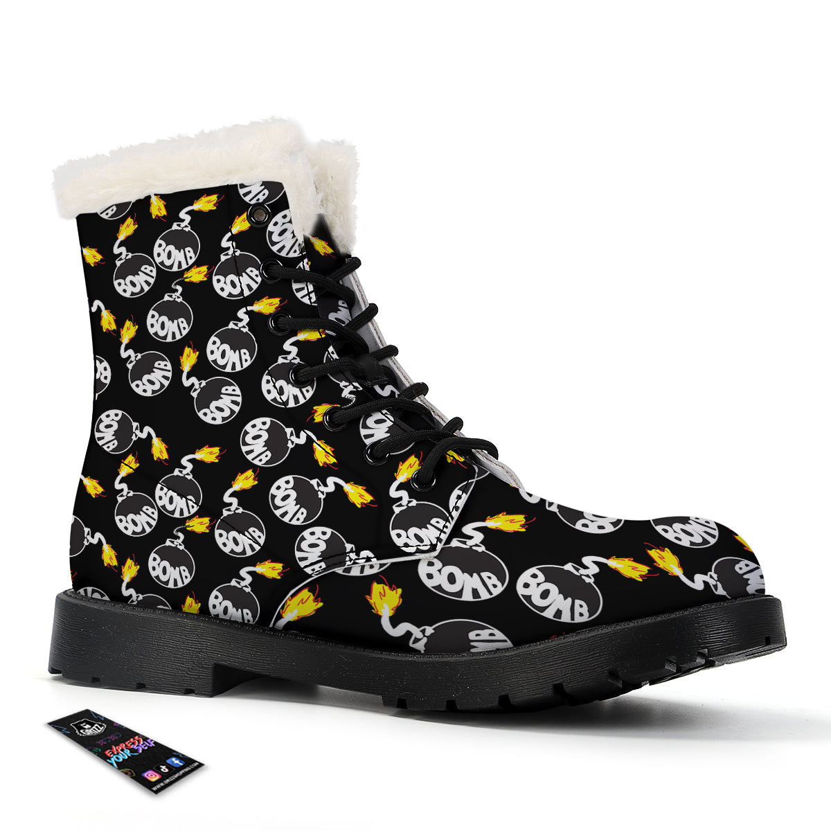 Bomb And Fire Print Pattern Winter Boots-grizzshop