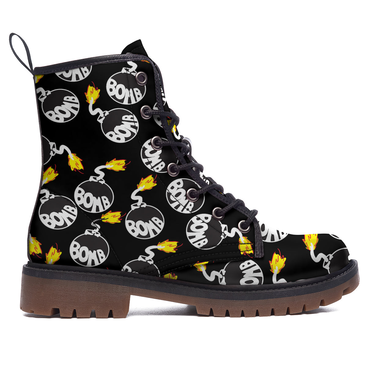 Bomb And Fire Print Pattern Work Boots-grizzshop