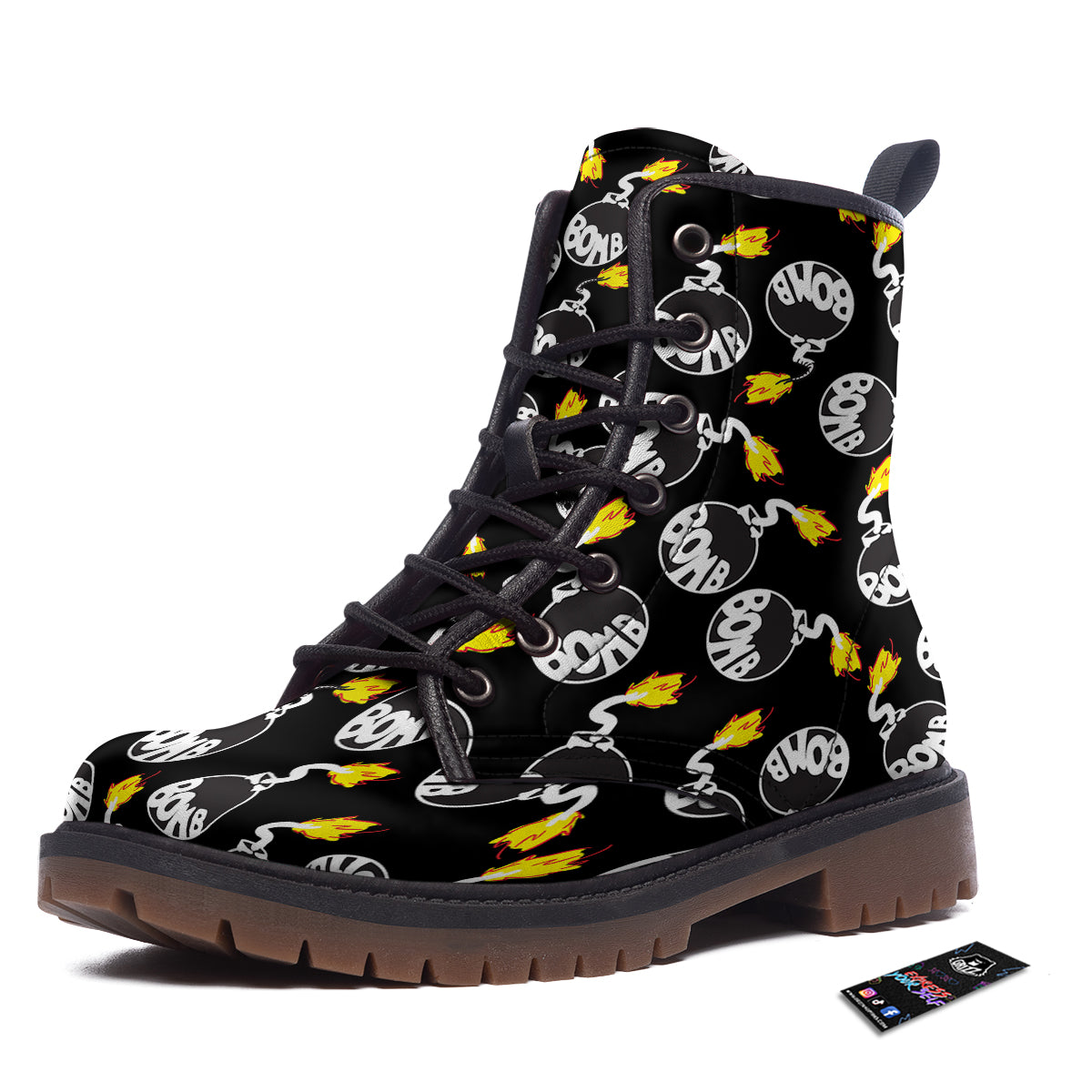 Bomb And Fire Print Pattern Work Boots-grizzshop