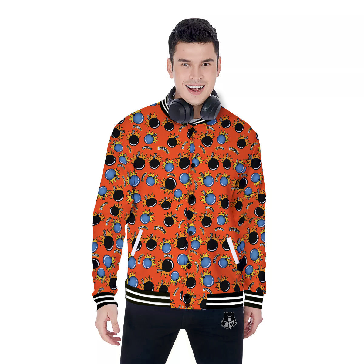 Bomb Bamm Print Pattern Baseball Jacket-grizzshop