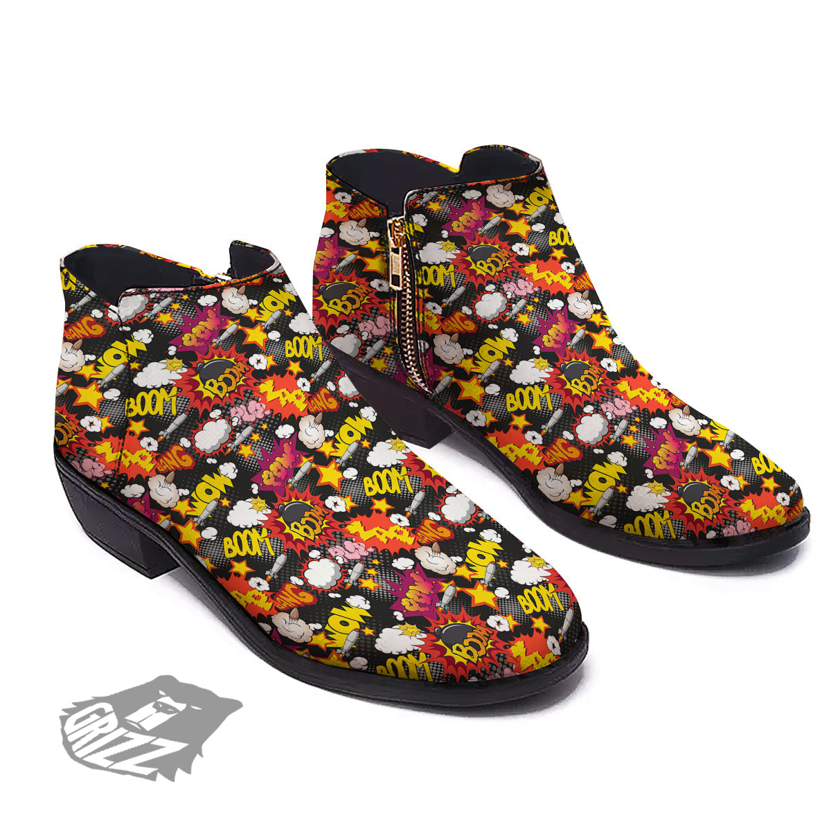 Bomb Boom Comic Graffiti Print Pattern Ankle Boots-grizzshop