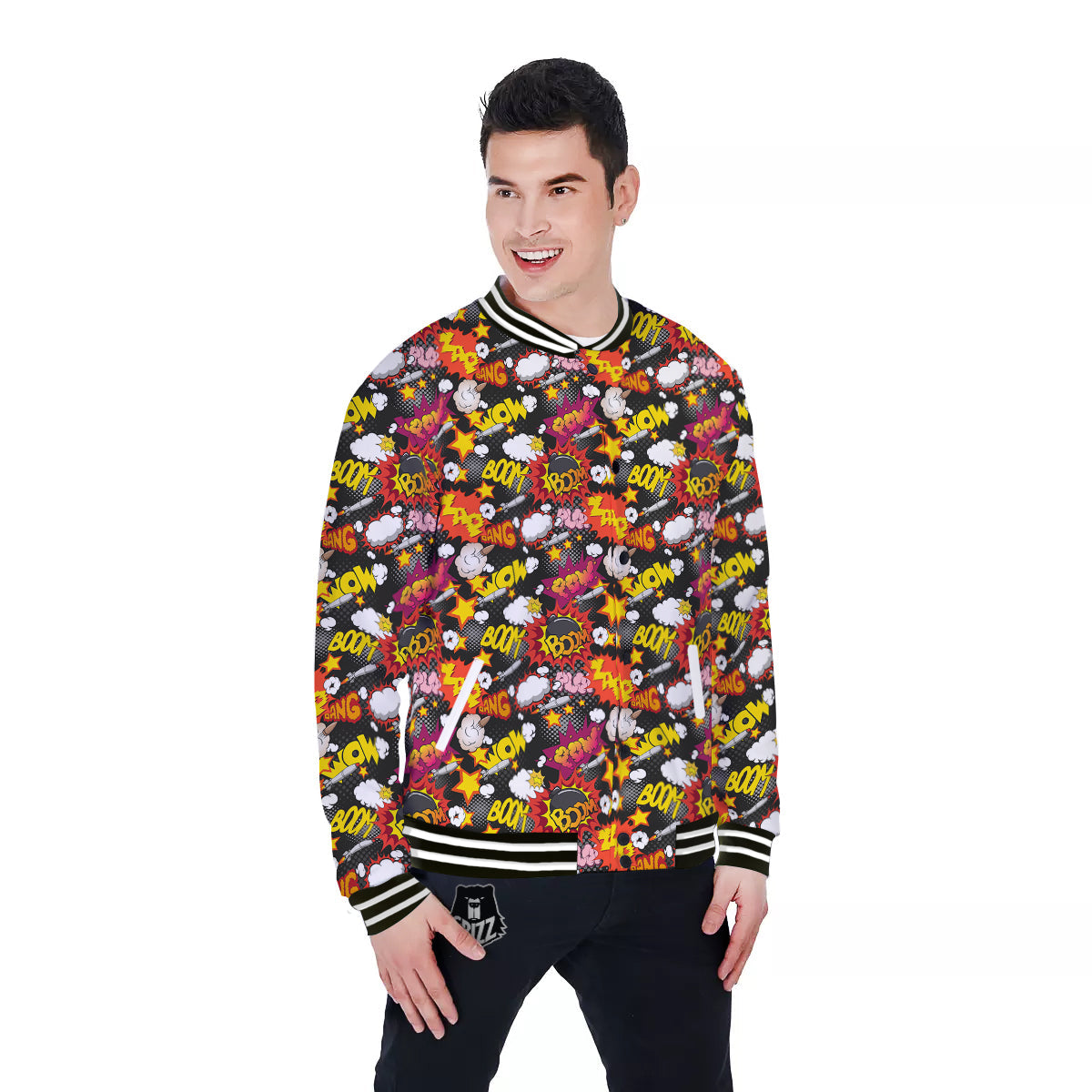 Bomb Boom Comic Graffiti Print Pattern Baseball Jacket-grizzshop