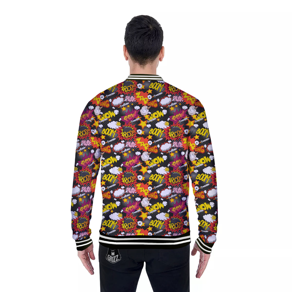 Bomb Boom Comic Graffiti Print Pattern Baseball Jacket-grizzshop