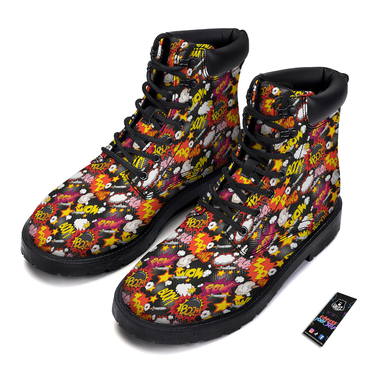 Bomb Boom Comic Graffiti Print Pattern Boots-grizzshop