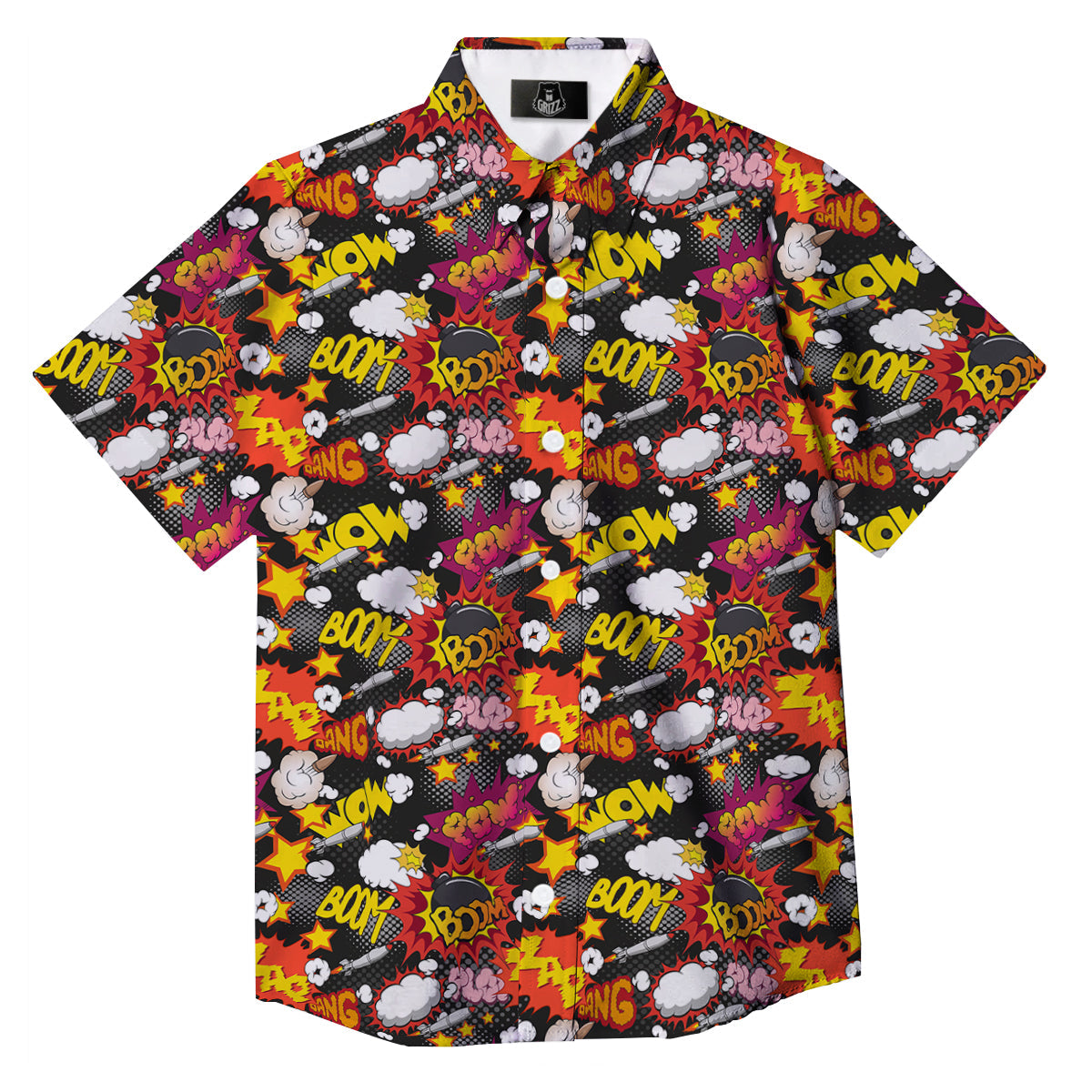 Bomb Boom Comic Graffiti Print Pattern Button Up Shirt-grizzshop