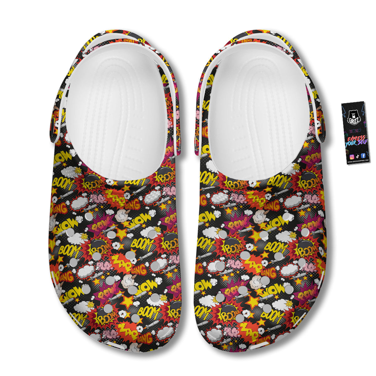 Bomb Boom Comic Graffiti Print Pattern Clog-grizzshop