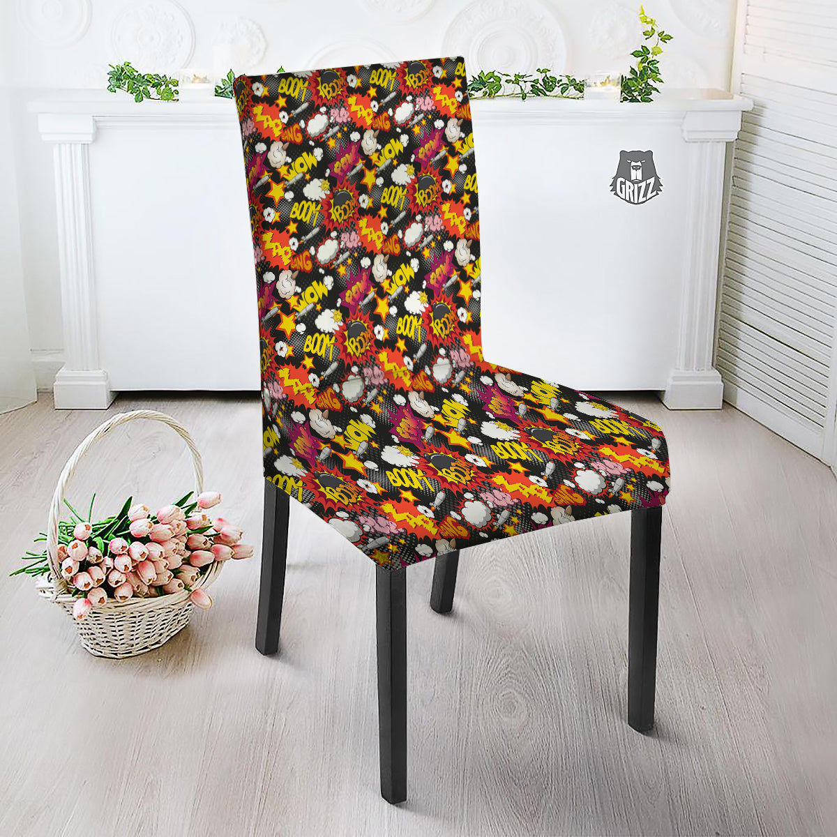 Bomb Boom Comic Graffiti Print Pattern Dining Chair Slipcover-grizzshop