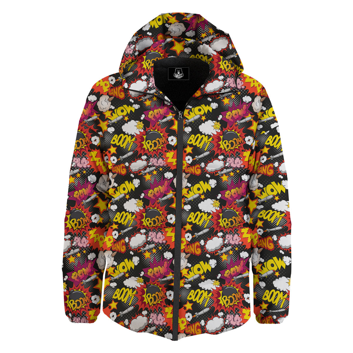 Bomb Boom Comic Graffiti Print Pattern Down Jacket-grizzshop