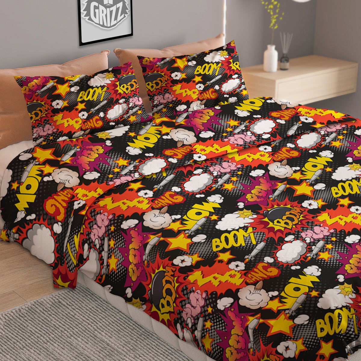 Bomb Boom Comic Graffiti Print Pattern Duvet Cover Bedding Set