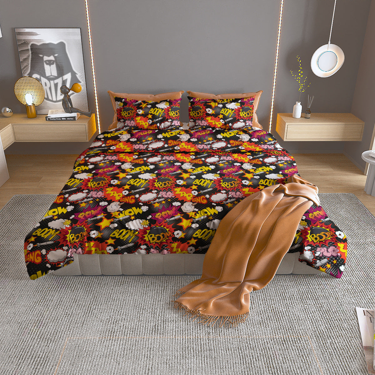 Bomb Boom Comic Graffiti Print Pattern Duvet Cover Bedding Set
