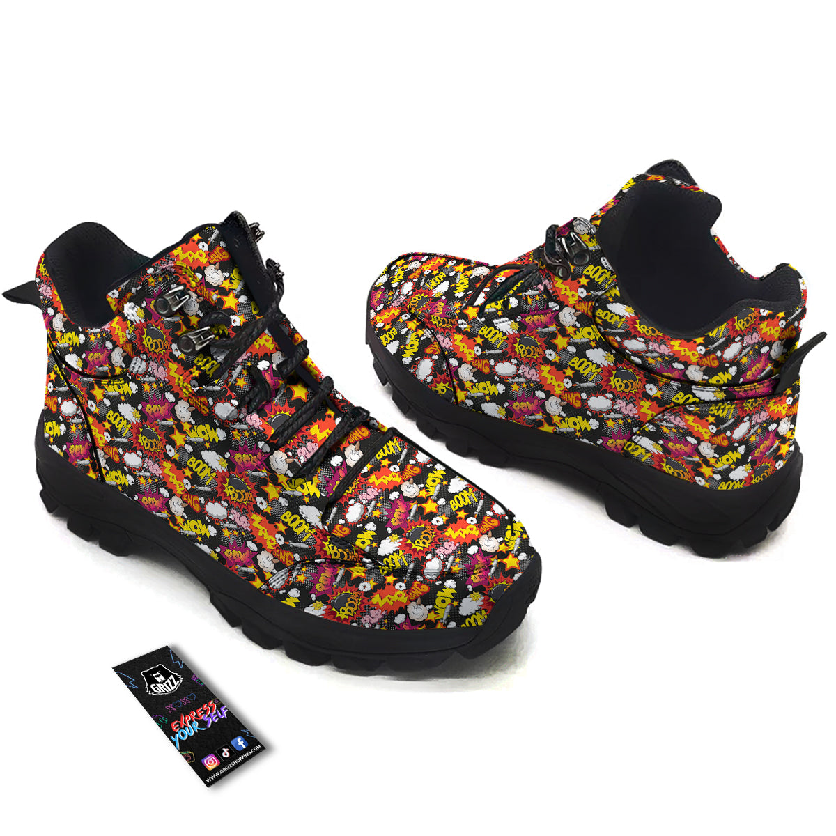 Bomb Boom Comic Graffiti Print Pattern Hiking Shoes-grizzshop