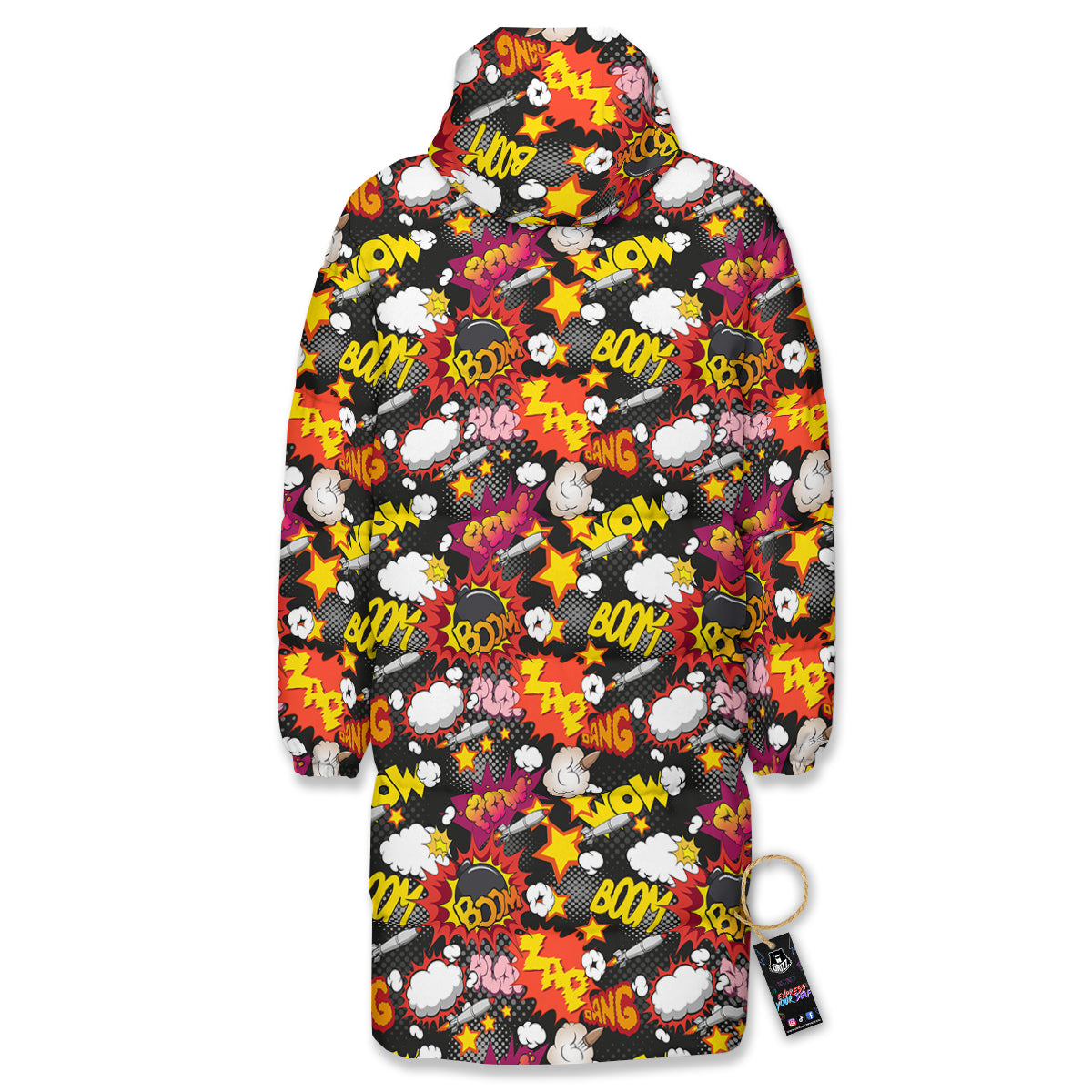Bomb Boom Comic Graffiti Print Pattern Long Down Jacket-grizzshop