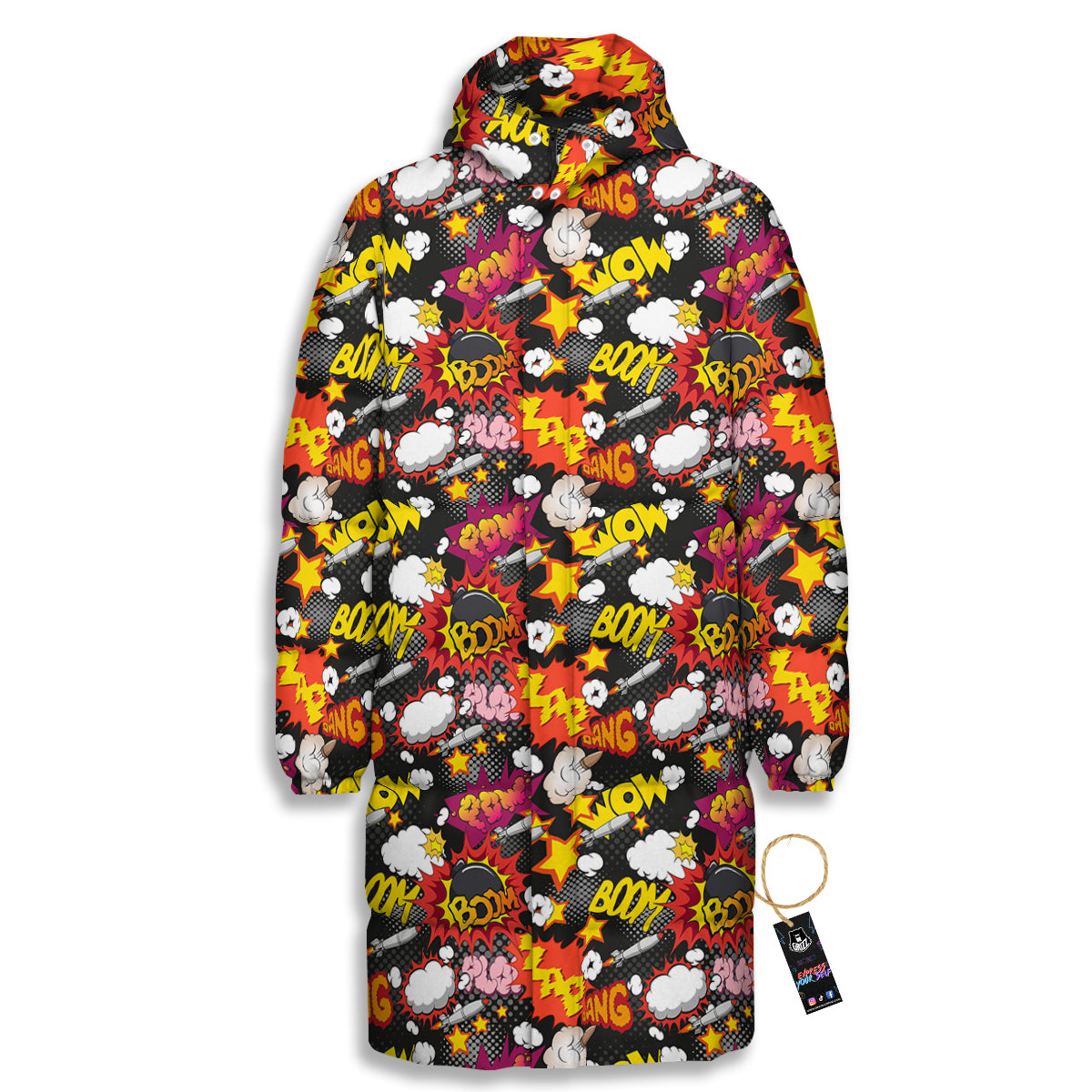 Bomb Boom Comic Graffiti Print Pattern Long Down Jacket-grizzshop
