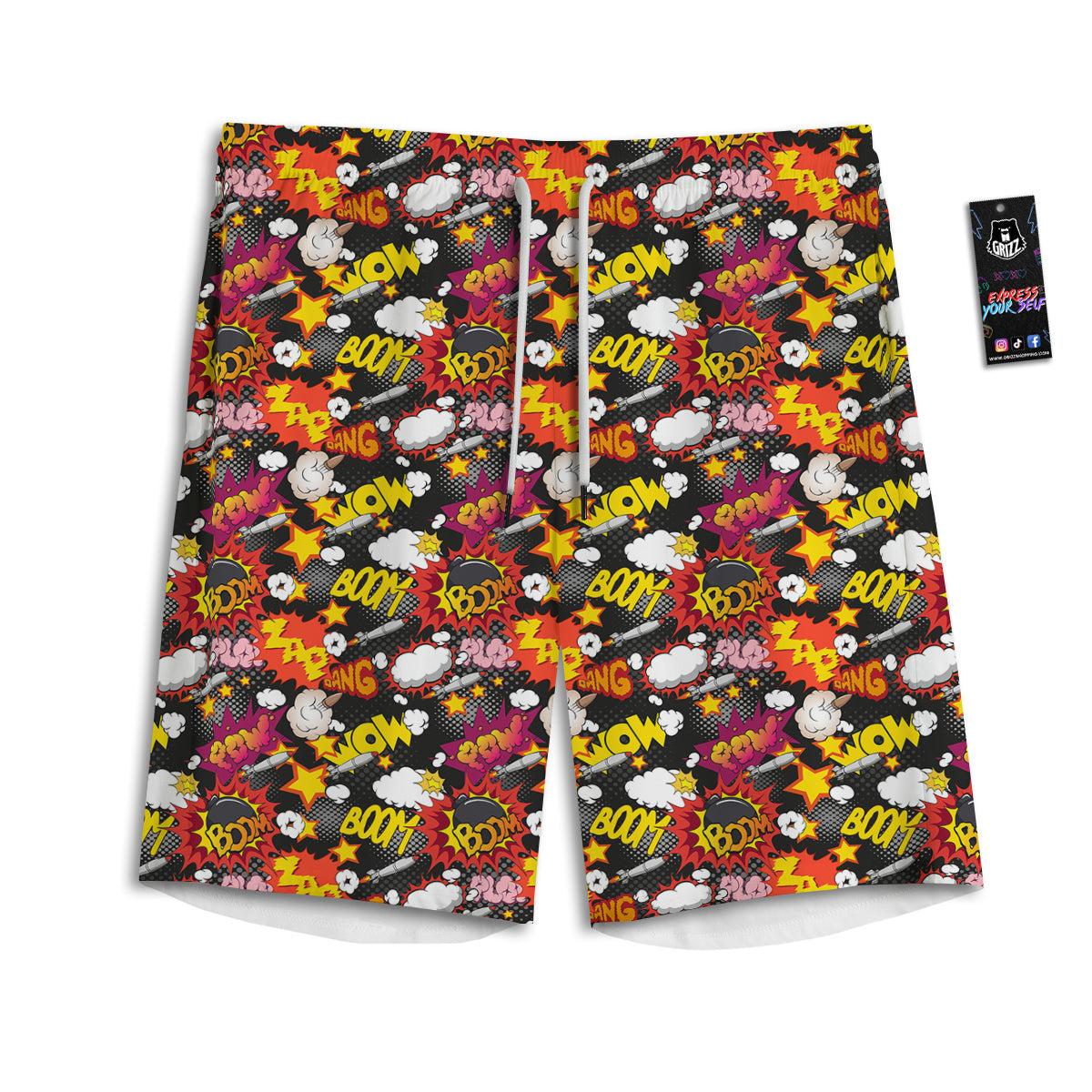 Bomb Boom Comic Graffiti Print Pattern Men's Athletic Shorts