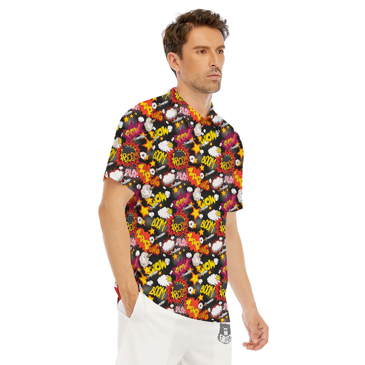 Bomb Boom Comic Graffiti Print Pattern Men's Golf Shirts-grizzshop