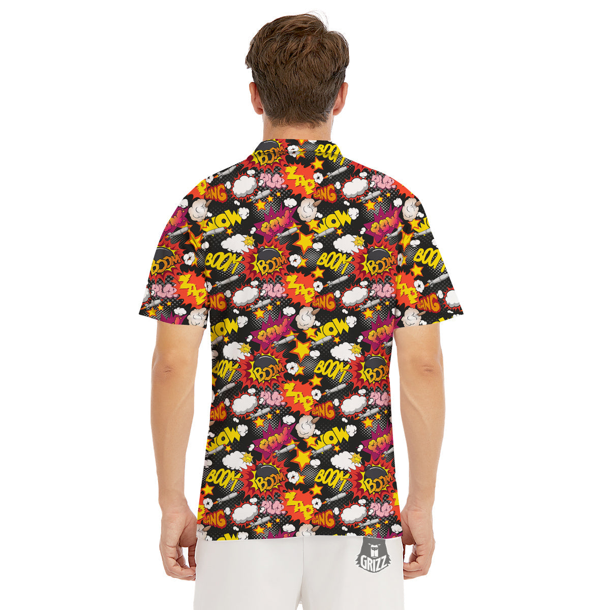 Bomb Boom Comic Graffiti Print Pattern Men's Golf Shirts-grizzshop