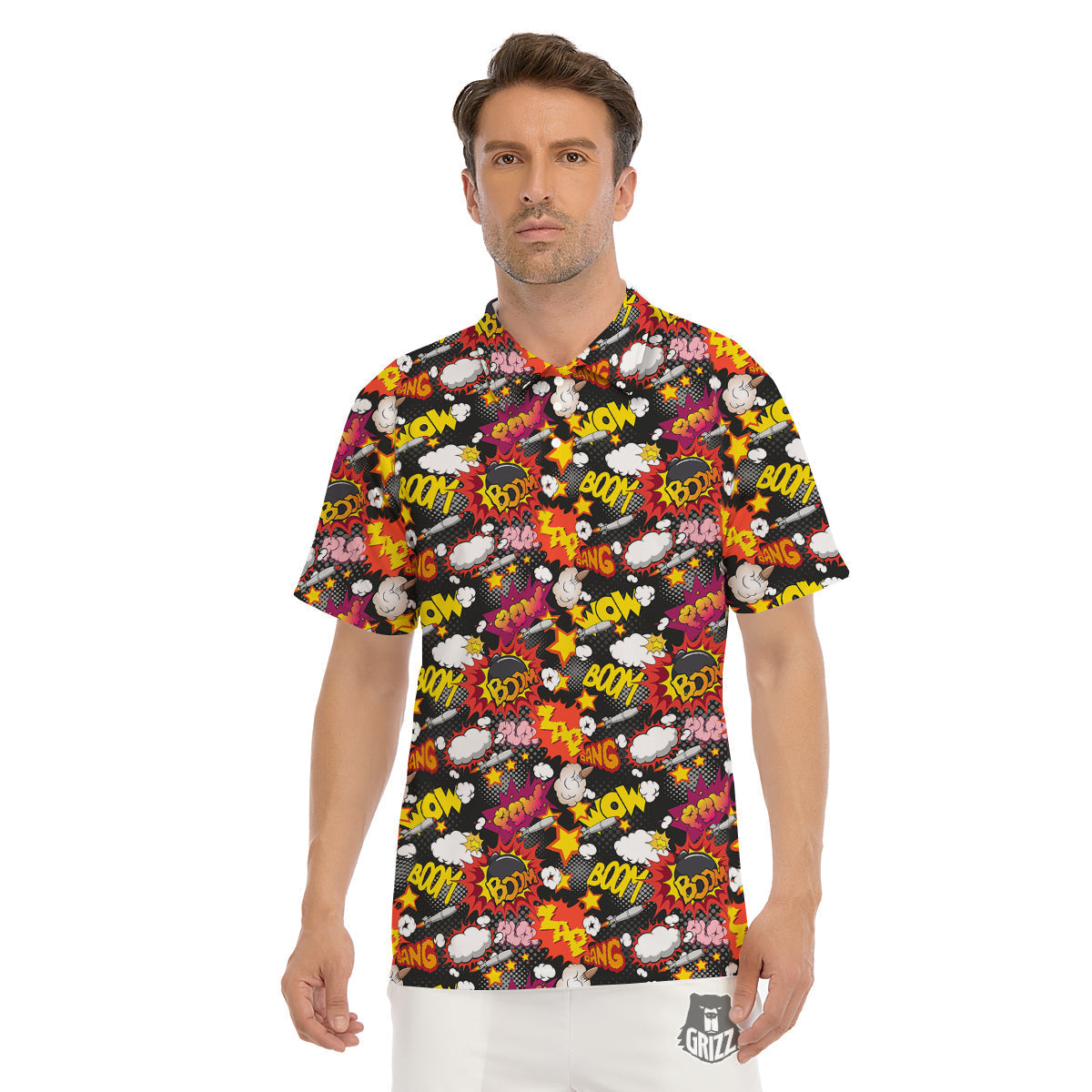 Bomb Boom Comic Graffiti Print Pattern Men's Golf Shirts-grizzshop