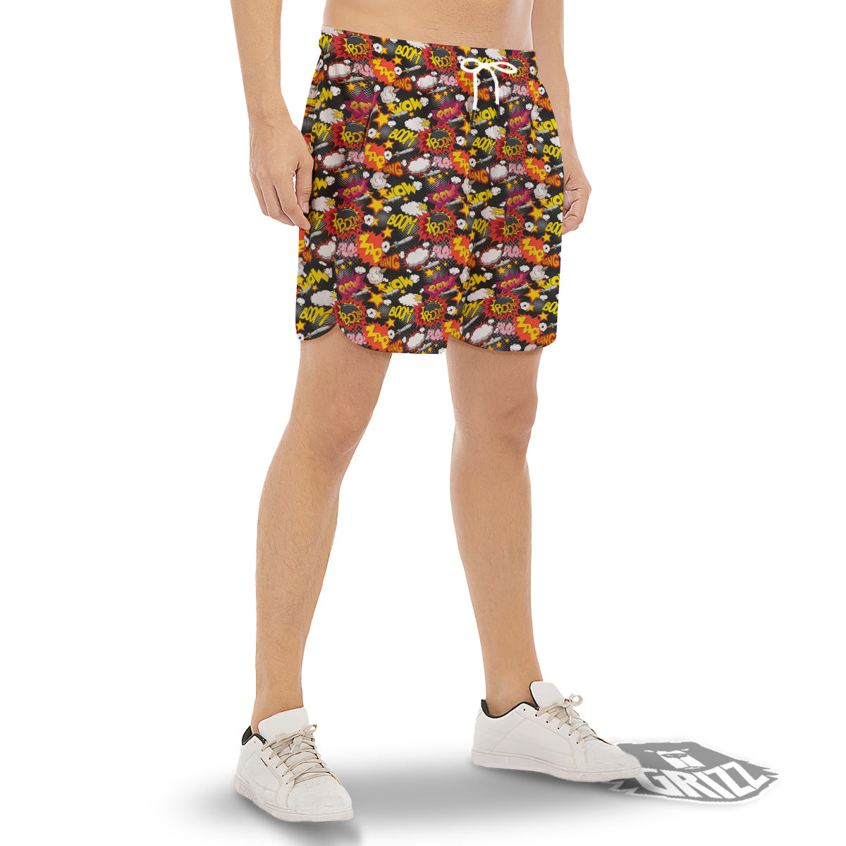 Bomb Boom Comic Graffiti Print Pattern Men's Gym Shorts-grizzshop