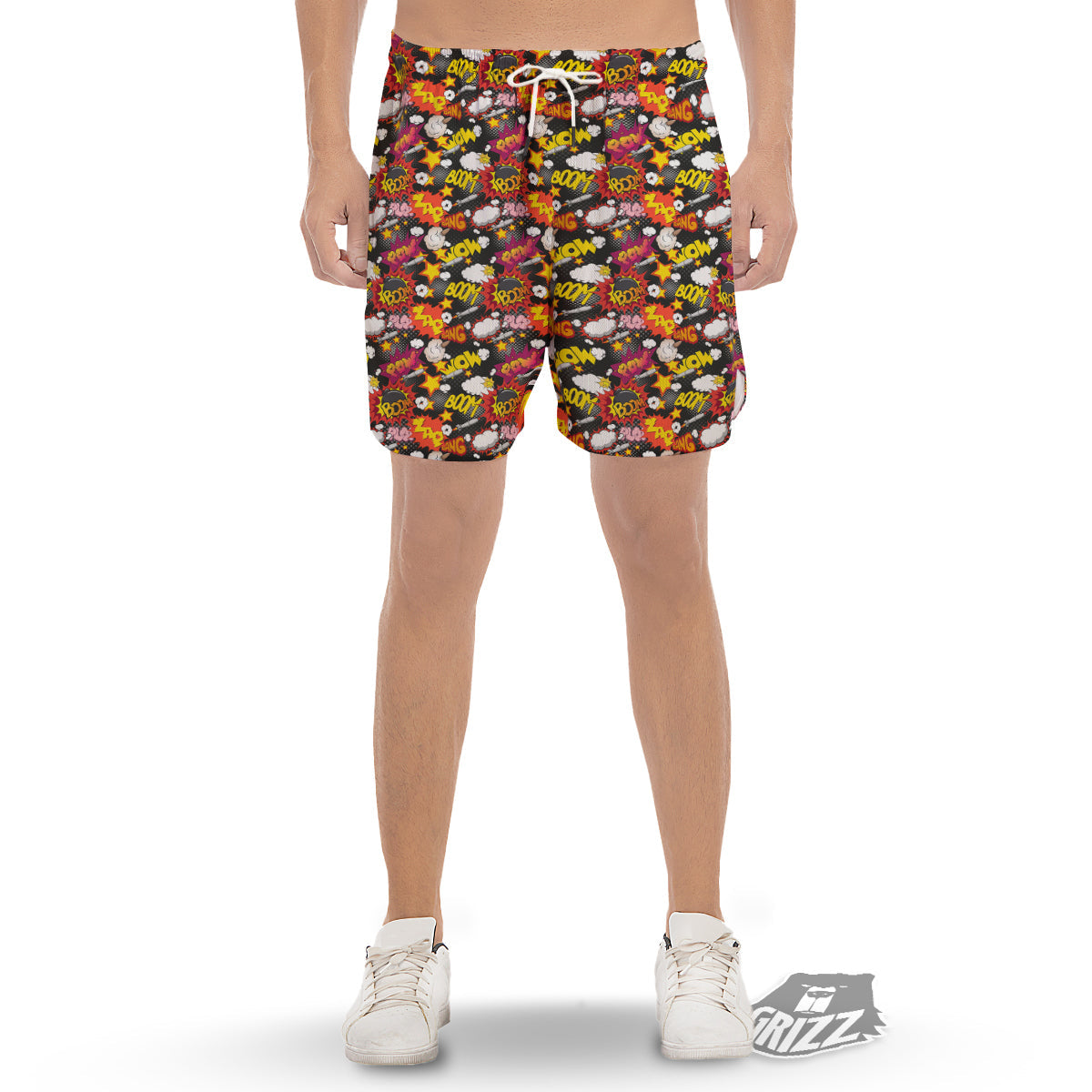 Bomb Boom Comic Graffiti Print Pattern Men's Gym Shorts-grizzshop