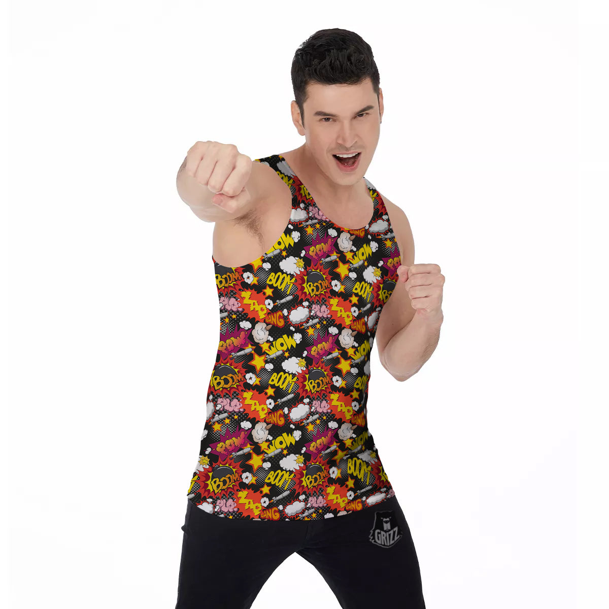 Bomb Boom Comic Graffiti Print Pattern Men's Tank Top-grizzshop