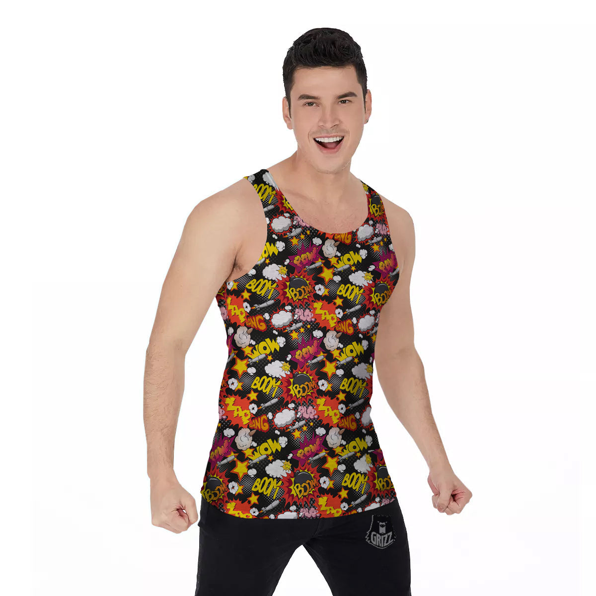 Bomb Boom Comic Graffiti Print Pattern Men's Tank Top-grizzshop