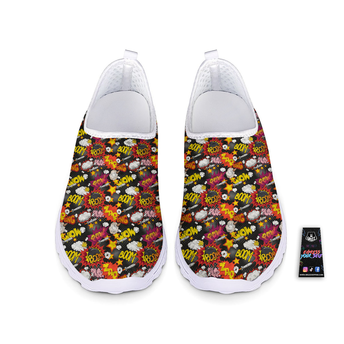 Bomb Boom Comic Graffiti Print Pattern Nurse Shoes-grizzshop