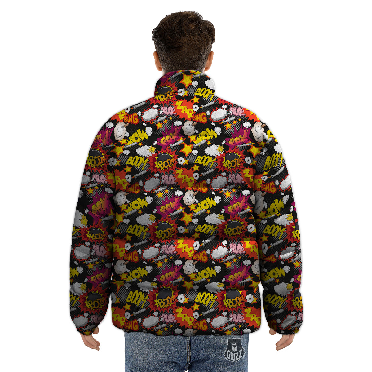 Bomb Boom Comic Graffiti Print Pattern Puffer Jacket-grizzshop