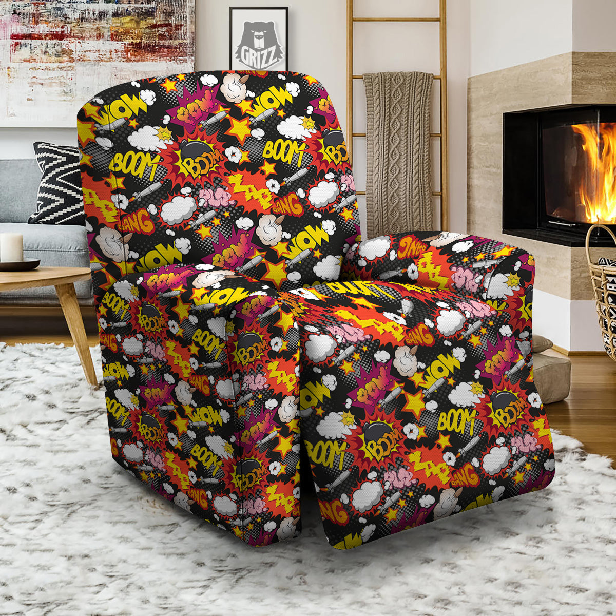 Bomb Boom Comic Graffiti Print Pattern Recliner Slipcover-grizzshop