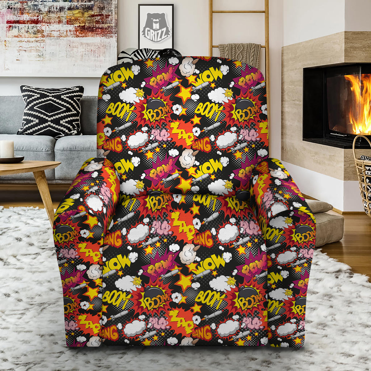 Bomb Boom Comic Graffiti Print Pattern Recliner Slipcover-grizzshop