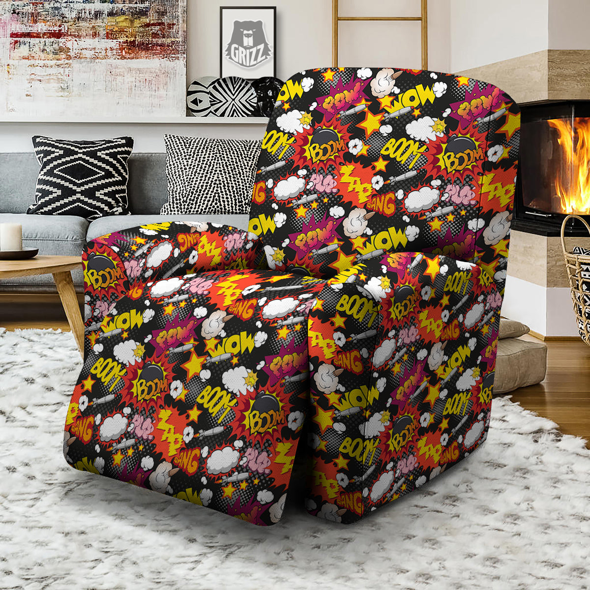 Bomb Boom Comic Graffiti Print Pattern Recliner Slipcover-grizzshop