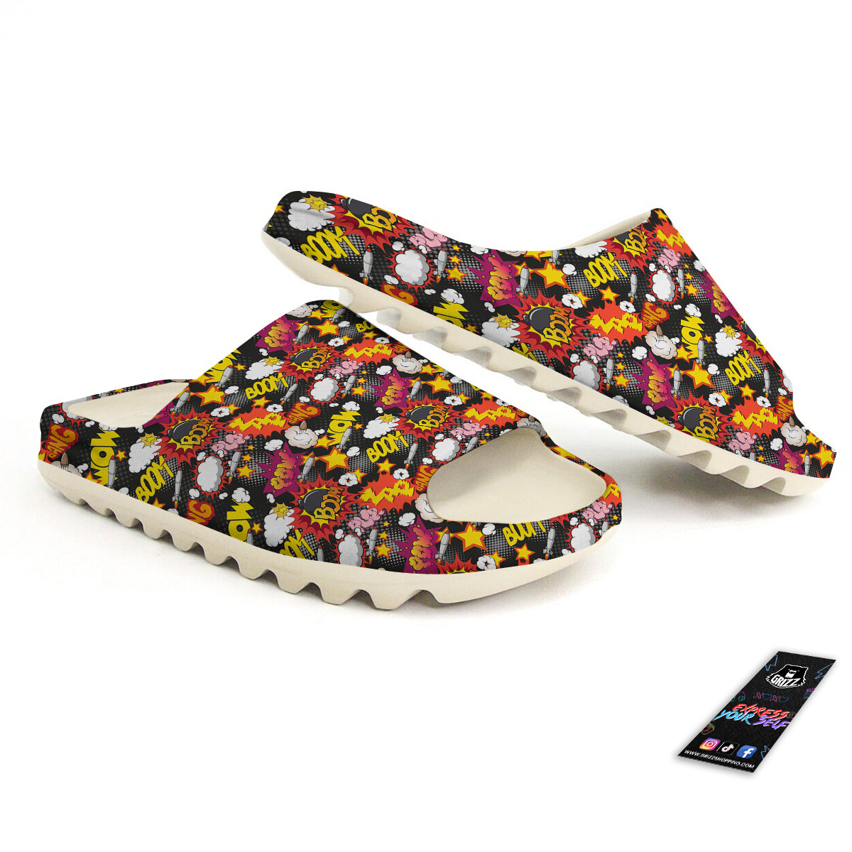 Bomb Boom Comic Graffiti Print Pattern Sandals-grizzshop