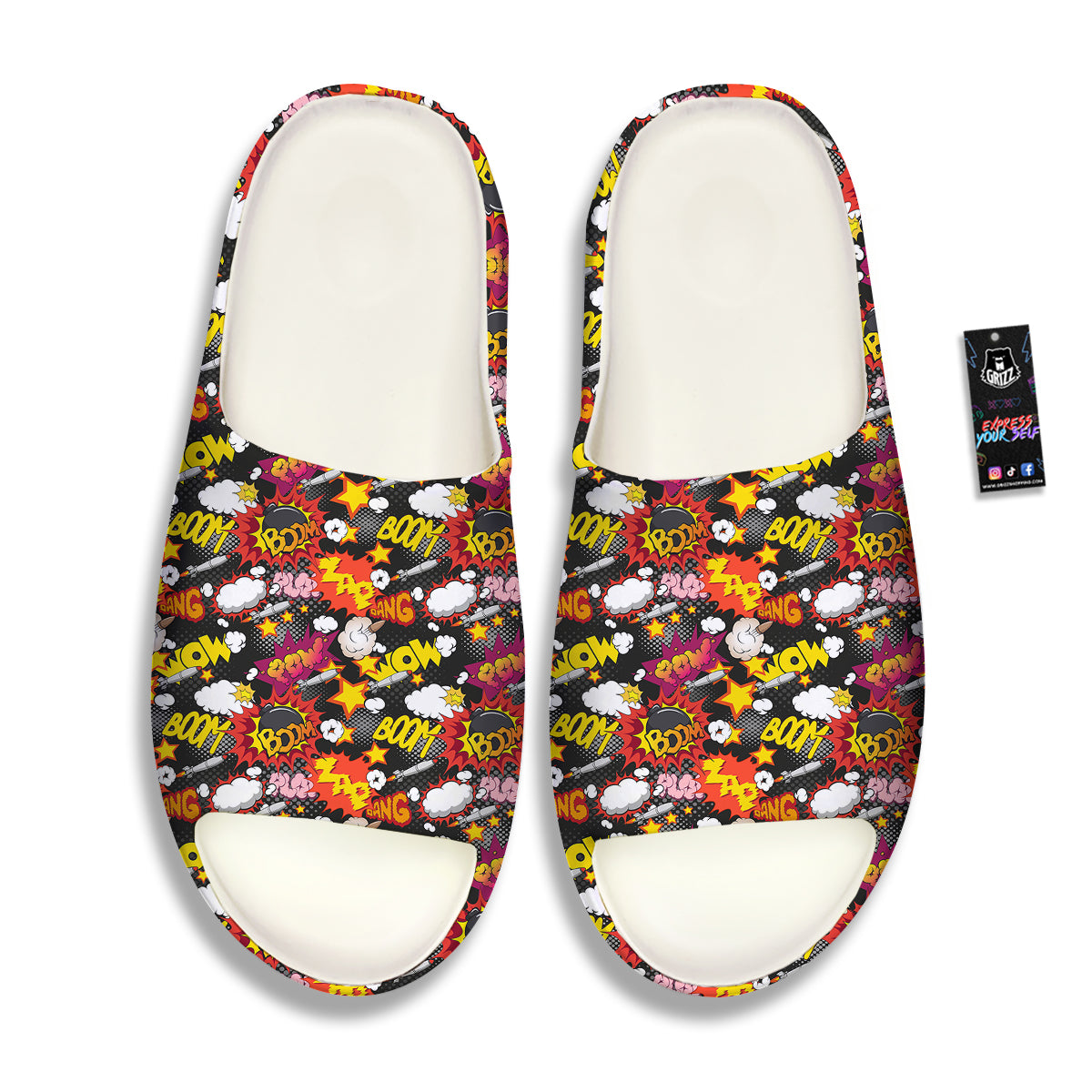 Bomb Boom Comic Graffiti Print Pattern Sandals-grizzshop