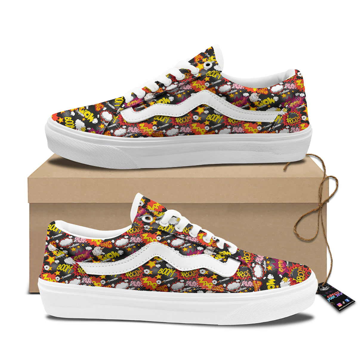 Bomb Boom Comic Graffiti Print Pattern Skate Shoes-grizzshop
