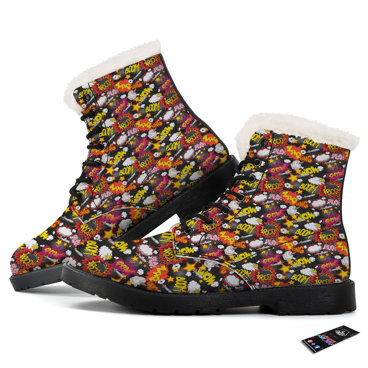 Bomb Boom Comic Graffiti Print Pattern Winter Boots-grizzshop