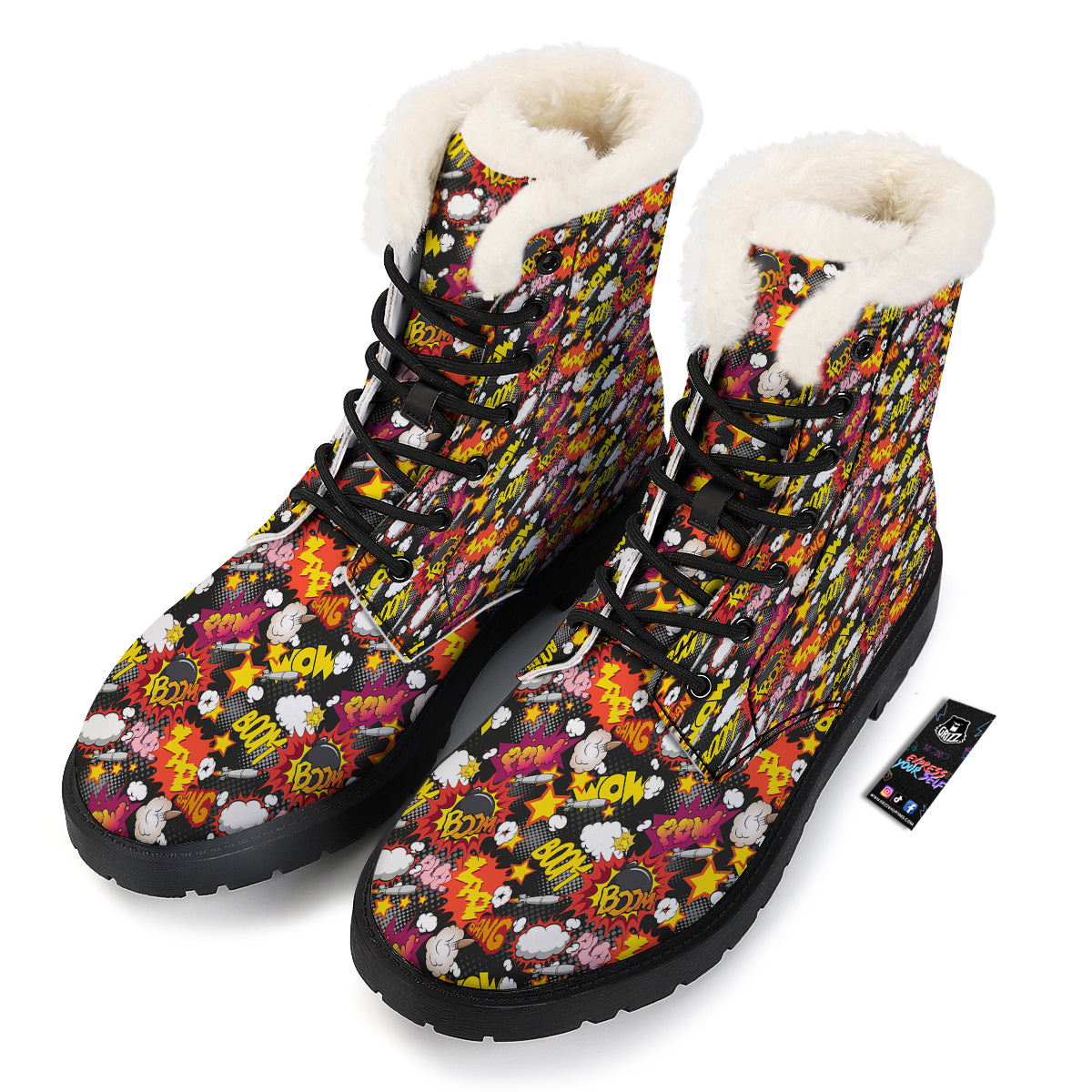 Bomb Boom Comic Graffiti Print Pattern Winter Boots-grizzshop