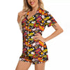 Bomb Boom Comic Graffiti Print Pattern Women Silk Pajamas-grizzshop