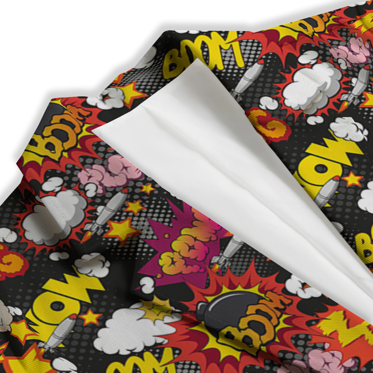 Bomb Boom Comic Graffiti Print Pattern Women's Blazer-grizzshop