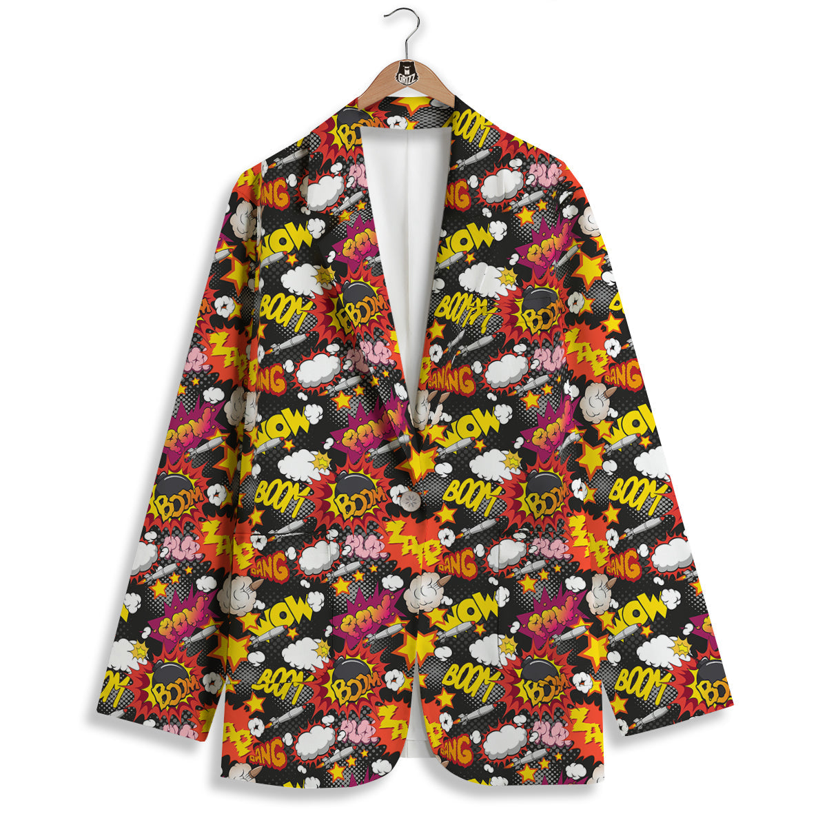 Bomb Boom Comic Graffiti Print Pattern Women's Blazer-grizzshop